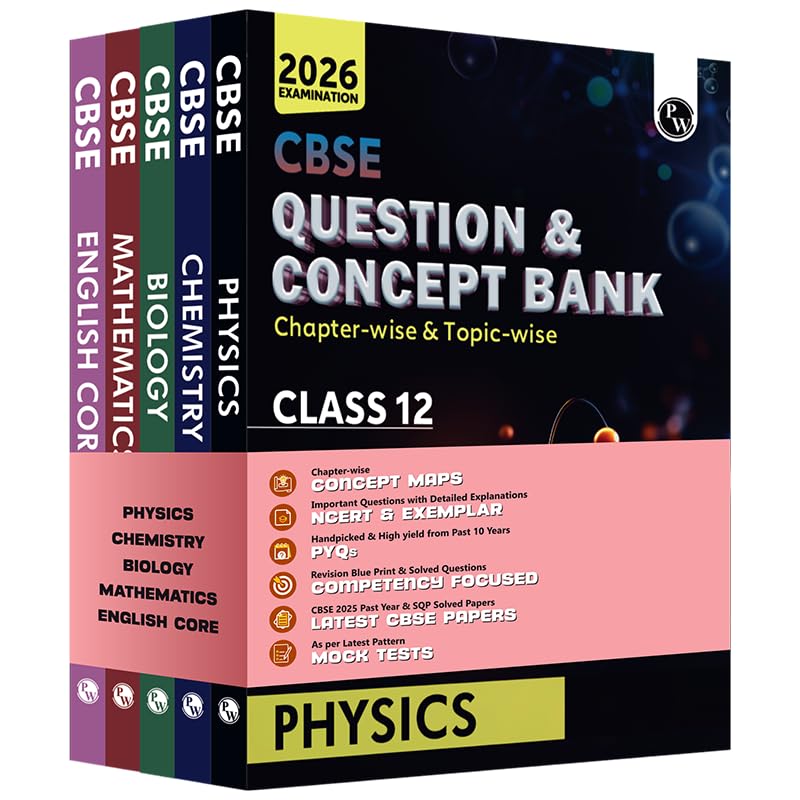 PW CBSE Question & Concept Bank (QCB) Class 12 Physics, Chemistry, Mathematics, Biology, English Core Combo Set of 5 Books Chapt