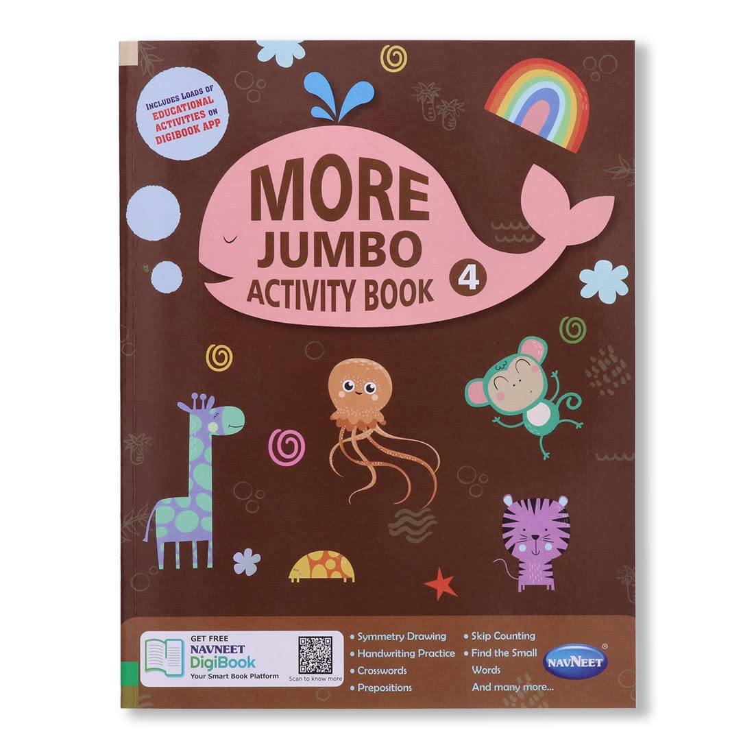 Navneet More Jumbo Activity Book 4 Fun Activities For Kids Symmetry Drawing, Handwriting Practice, Skip Counting, Crosswords, 