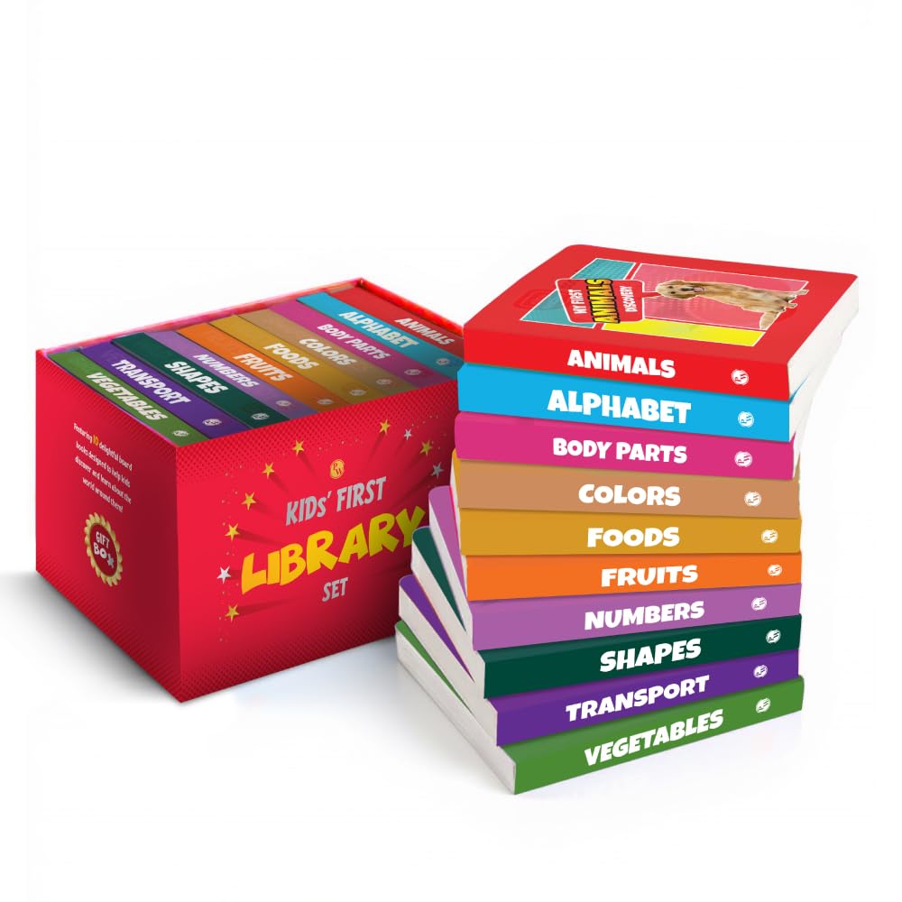 My First Library Set Of 10 Board Books For Kids, Early Learning Book For Babies & Toddlers, Alphabets, Body Parts, Numbers, 13 