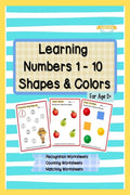 Learning Numbers 1  10, Shapes & Colors: Numbers Recognition Workbook, Counting Worksheets, Match The Following Worksheets
