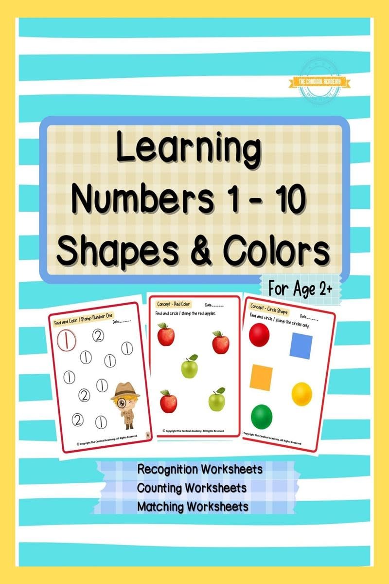 Learning Numbers 1  10, Shapes & Colors: Numbers Recognition Workbook, Counting Worksheets, Match The Following Worksheets