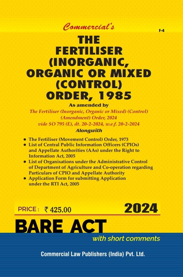 Fertiliser Inorganic ,Organic Or Mixed Control Order 1985 Edition 2024