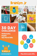 BrainGymJr : Solve & Learn Worksheets (89 years) : 30 day challenge with daily puzzle worksheets on Mathematics, English & Real
