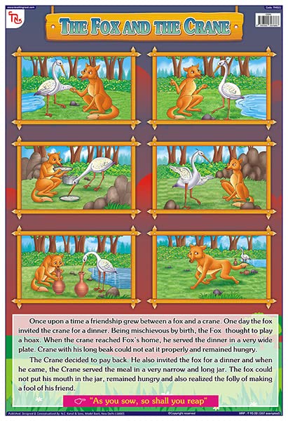 Tms21E | Teachingnest The Fox And The Crane Chart | English Moral Story | Laminated 33X48 Cm (13X19 Inch) | Wall Sticking [Wall 