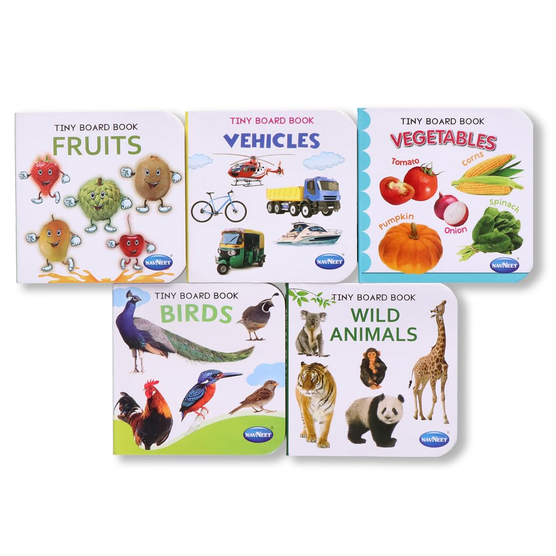 Navneet Tiny Board Book Library Best Picture Board Books For Tiny Tots: 5 Books Birds, Wild Animals, Fruits, Vegetables, Vehic