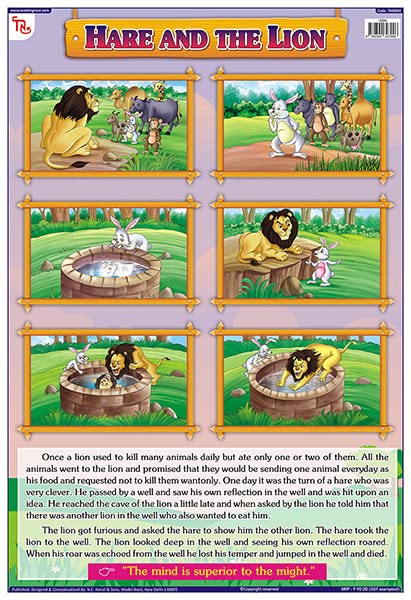 Tms02E | Teachingnest Hare & The Lion Chart | Moral Story | Laminated 33X48 Cm (13X19 Inch) | Wall Sticking [Wall Chart] Teachin