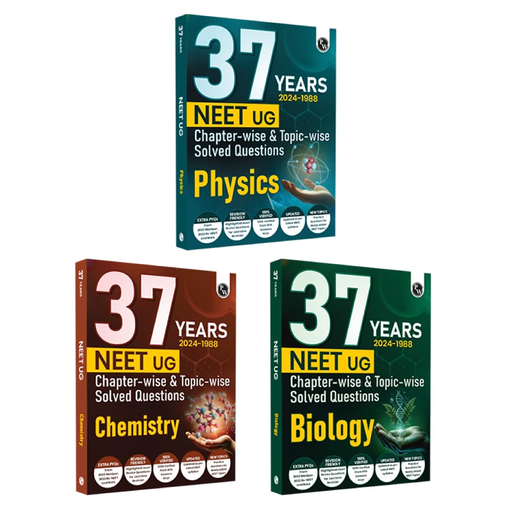 (Old Edition) PW 37 Years NEET Previous Year Solved Question Papers Physics, Chemistry and Biology Combo Set of 3 Books PYQs Cha