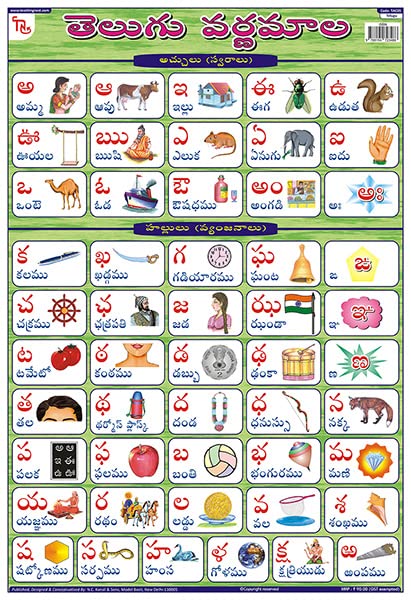 Tac05 | Teachingnest Telugu Alphabet Chart | Laminated 33X48 Cm (13X19 Inch) | Wall Sticking