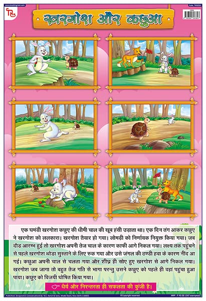 Tms05H | Teachingnest Hare & The Tortoise Hindi Chart | Moral Story | Laminated 33X48 Cm (13X19 Inch) | Wall Sticking [Wall Char