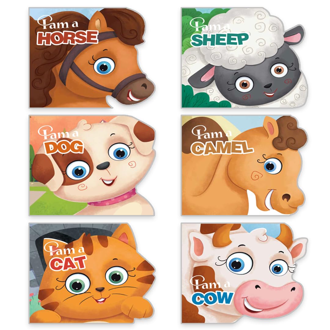 Farm & Pet Animals Shaped Board Books I Board Books for Children Age 2+ I Set of 6 Books (12 Pages in each book) I Picture Books