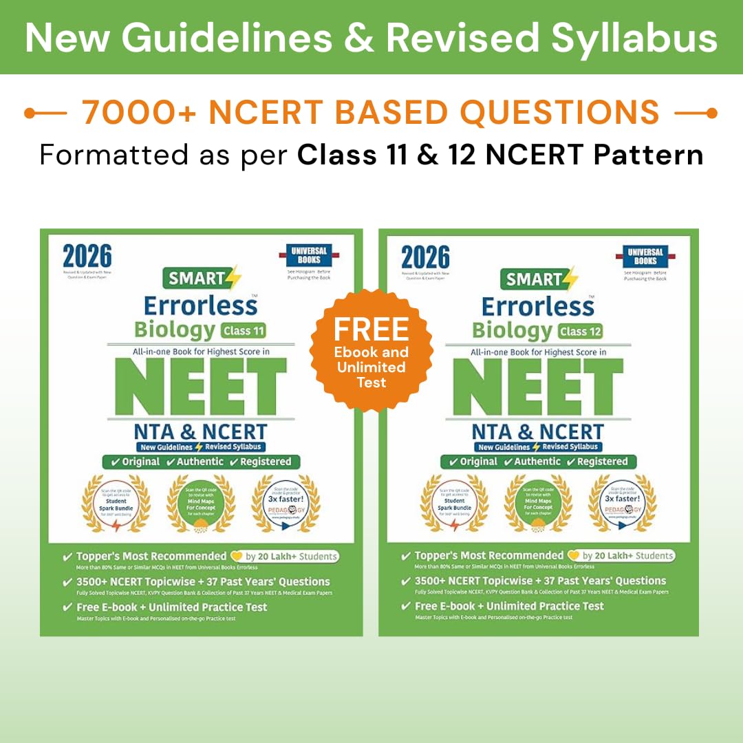 Smart Errorless Biology NEET Class 11 & 12 (2026) | NCERT Based | 7000+ NCERT & New Pattern Questions | 37 Past Years Papers | R