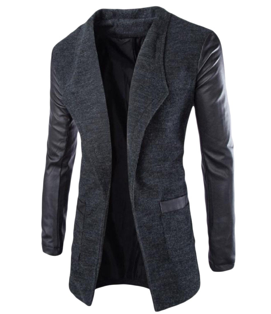 Winwinus Mens Loose Fit TurnDown Collar Splice Woolen Coat Jacket, Dark Grey, US L=China XL
