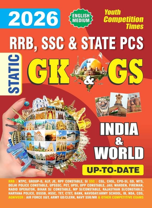 Youth Competition Times Static GK and GS Book 2026 for RRB, SSC, State PCS Exams, English Medium, India and World Knowledge