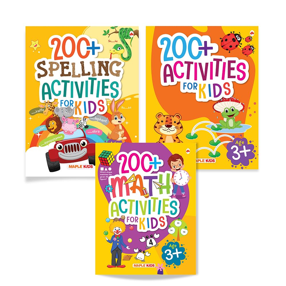 Activity Books for Kids (Set of 3 Books)  200+ Maths Activities, 200+ Brain Activities 3+, 200+ Spelling Activities  Brain Boo