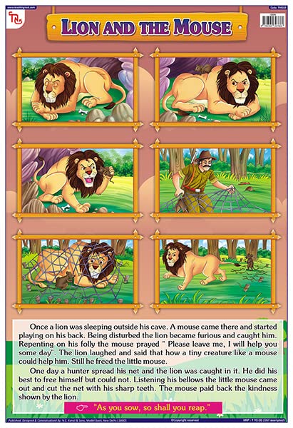 Tms10E | Teachingnest Lion And The Mouse Chart | English Moral Story | Laminated 33X48 Cm (13X19 Inch) | Wall Sticking [Wall Cha