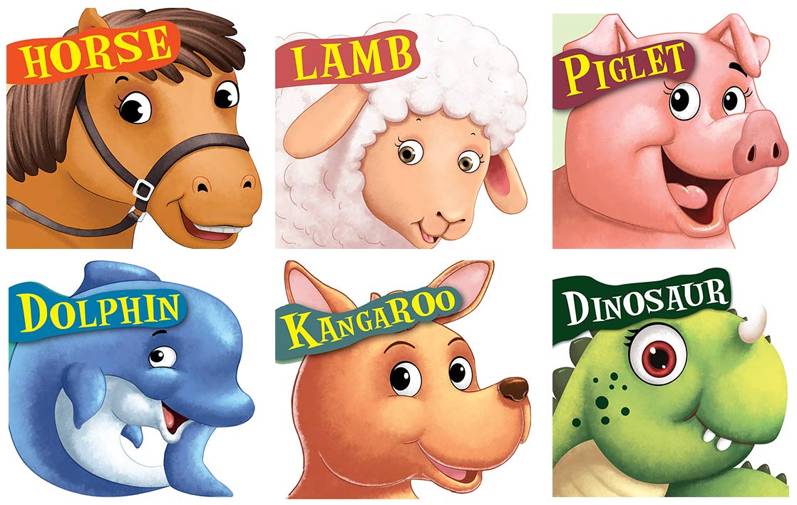 Board Books : Animals Pack 1 (Set of 6 Books) (HORSE, LAMB, PIGLET, DOLPHIN, KANGAROO, DINOSAUR) (Cutout Board Books) (Cutout Bo