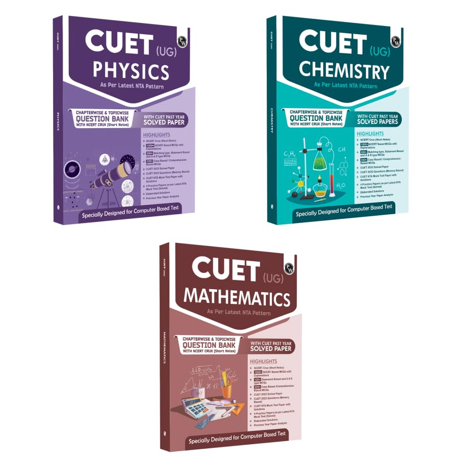 PW CUET UG Physics, Chemistry & Mathematics Combo Set of 3 books Chapterwise & Topicwise Question Bank (2023 2024) PW