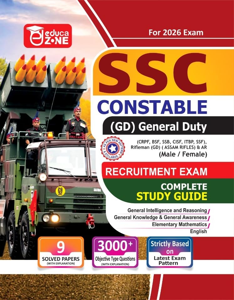 Educazone SSC GD Constable Recruitment Exam Complete Study Guide Book With Solved Papers For 2026 Exam