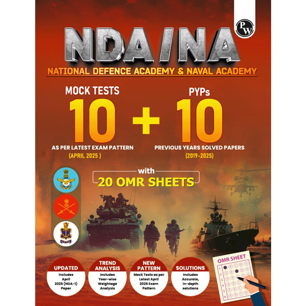 PW UPSC NDA/NA National Defence Academy Naval Academy 10 Previous Year Solved Papers 20192025 & 10 Mock Tests with 20 OMR Sheet
