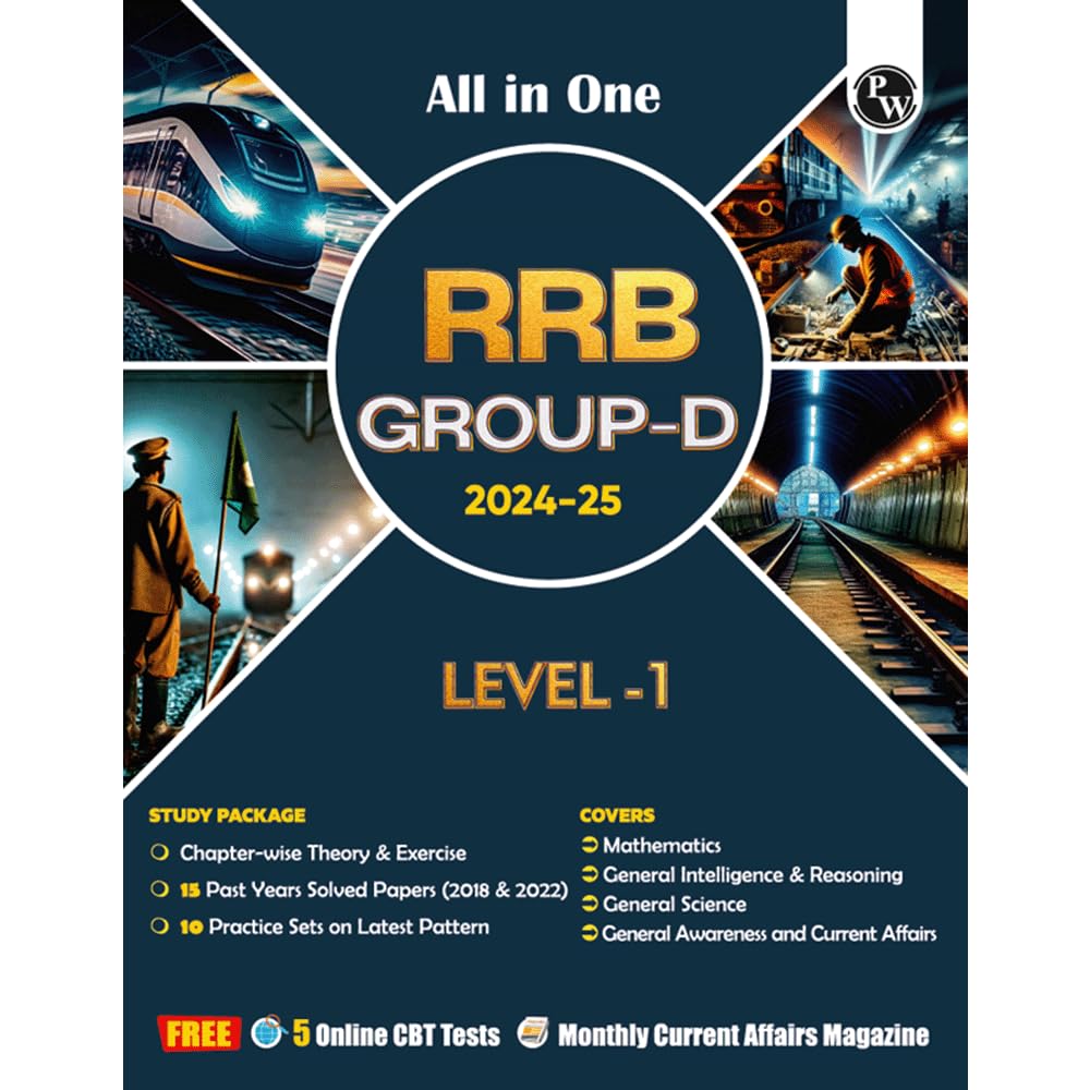 PW All in One RRB Group D Level1 For 202425 Exam | Chapterwise Theory, Short Tricks and Exercises | 15 Previous Year Solved Pa