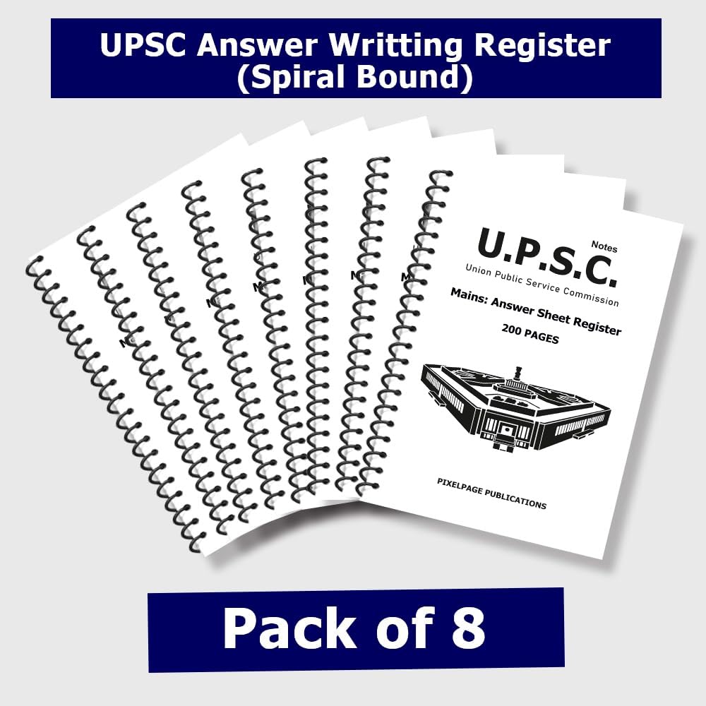 PIXELPAGE [Set of 8] UPSC mains Answer Sheet Blank Register for Exam Prep: Your Path to Victory with 200 pages of A4 size