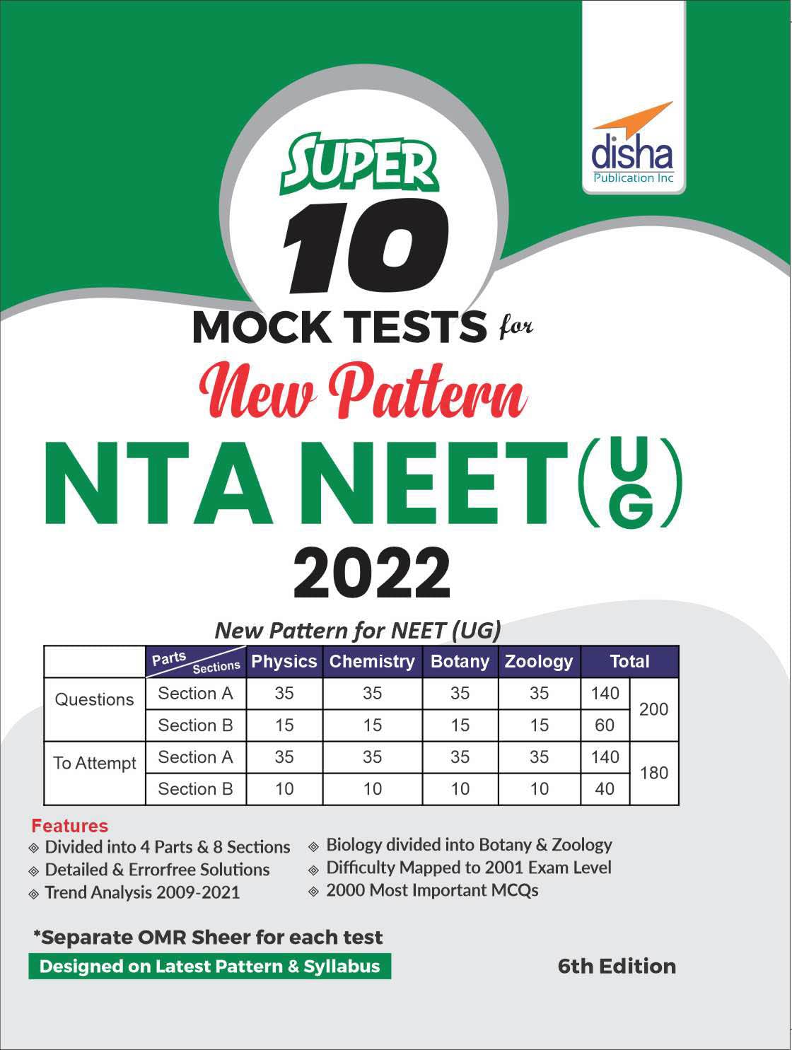 Super 10 Mock Tests For New Pattern Nta Neet (Ug) 2022  6Th Edition