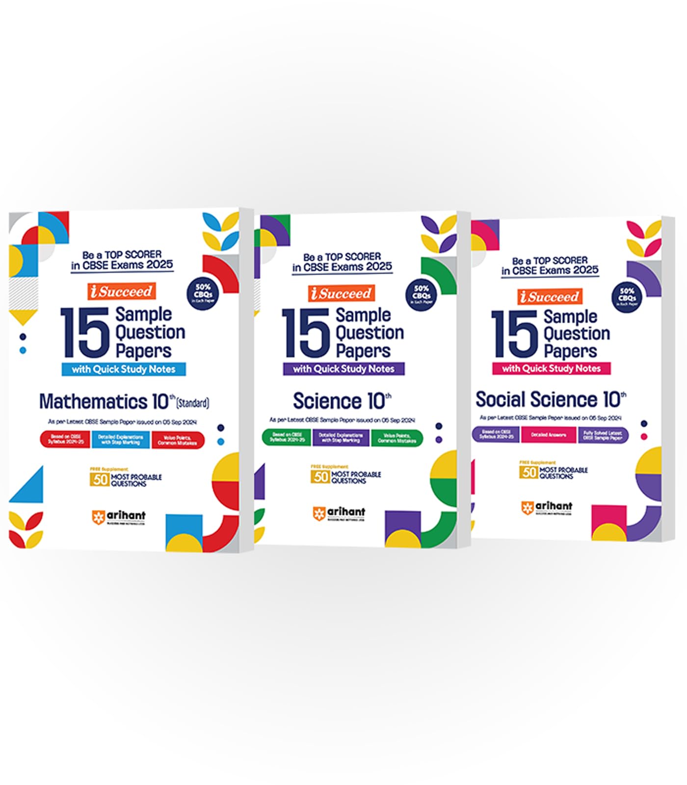 (Old Edition) Arihant ISucceed CBSE Sample Paper Class 10th (20242025) Science, Social Science and Maths Standard | Combo Set 