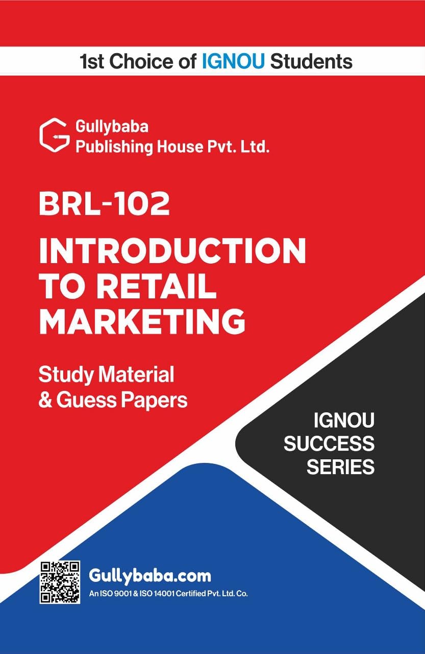 IGNOU BRL102 Introduction to Retail Marketing: Study Guide Book with Solved Guess Papers & Exams Notes | byGullybaba
