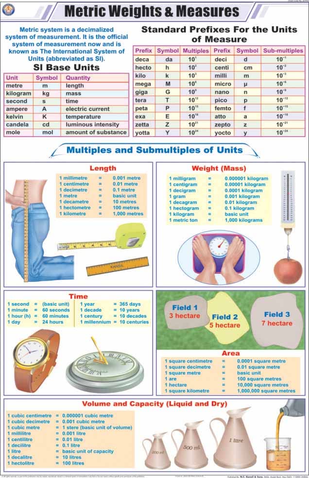 Stp03 | Teachingnest | Metric Weights And Measures Chart (58X90 Cm) | English | Physics Charts | With Rollers [Wall Chart] Chart