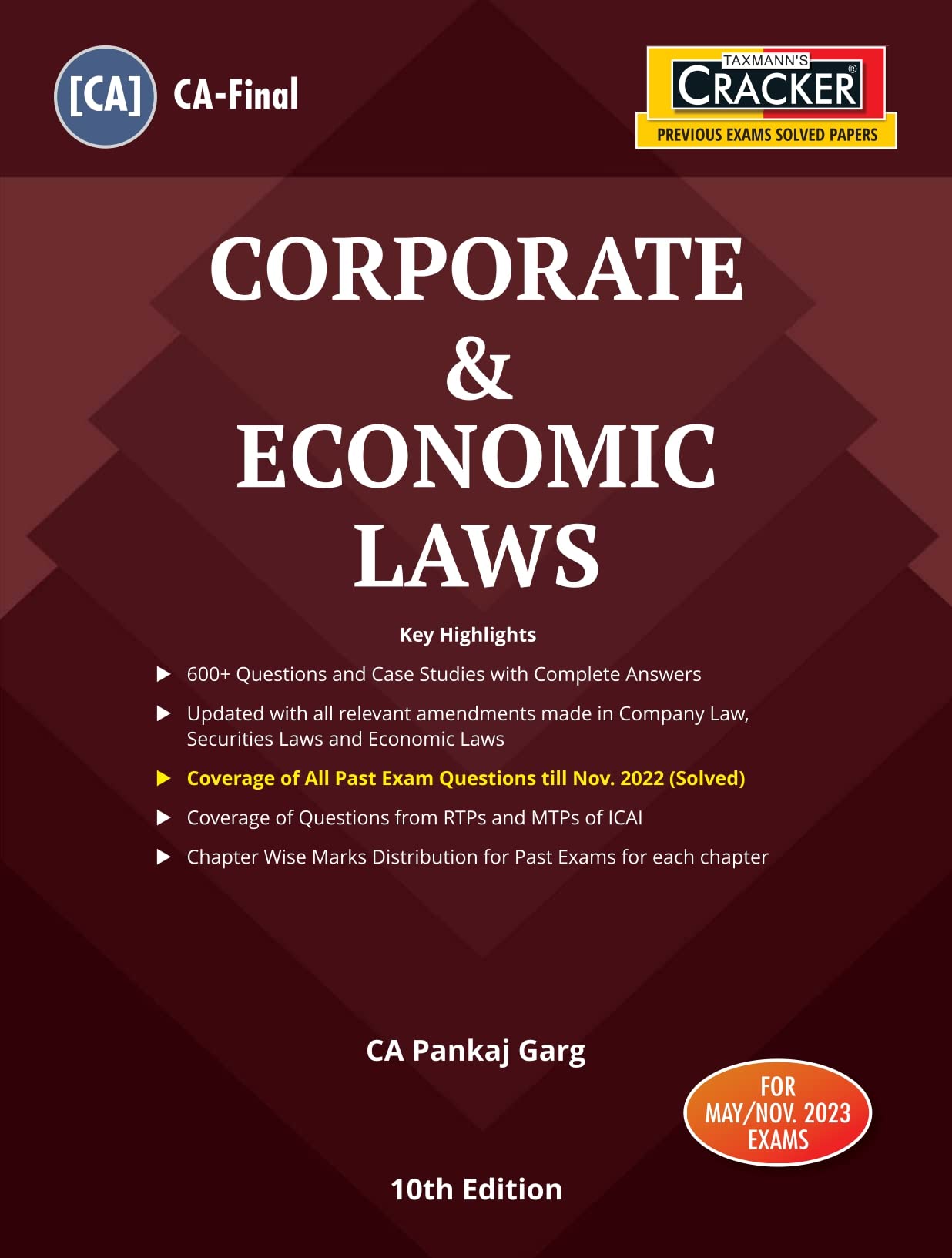 Taxmanns CRACKER for Corporate & Economic Laws (Paper 4 | Law)  Covering past exam questions & detailed answers along with 60