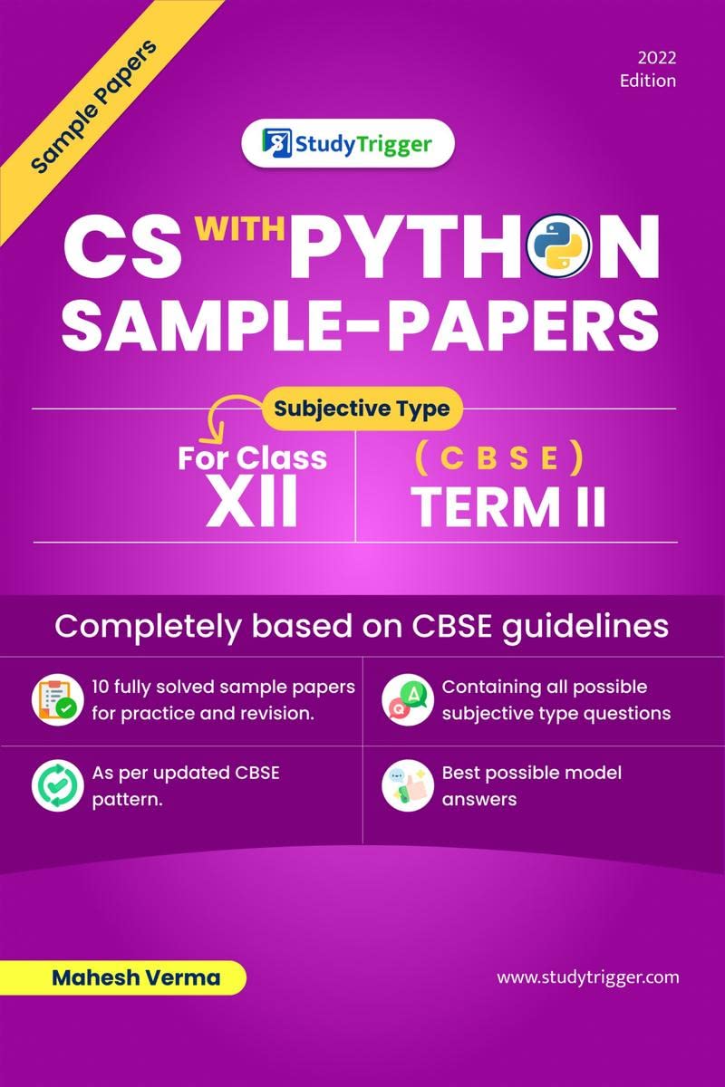 Computer Science with Python Sample Papers : Subjective Type for CBSE Term 2