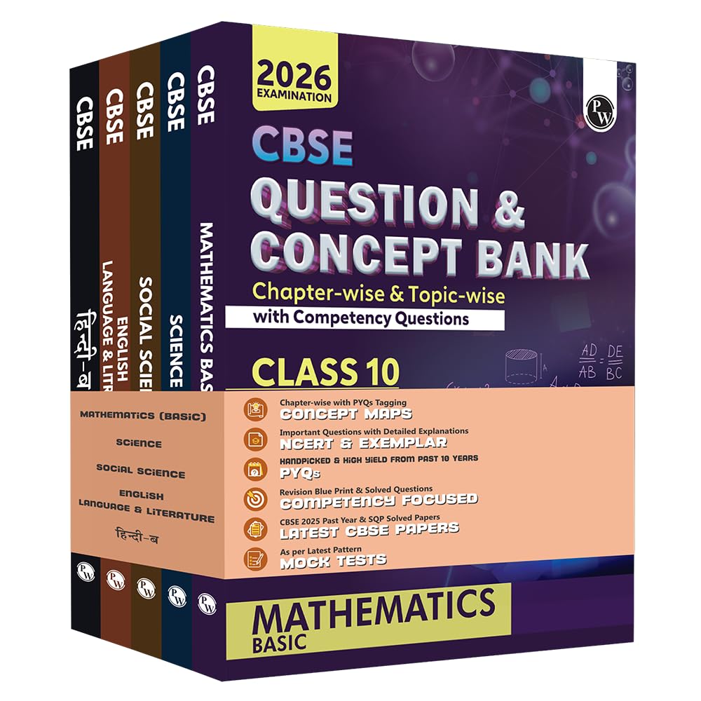 PW CBSE Question and Concept Bank (QCB) Class 10 Mathematics (Basic), Science, Social Science, English Language & Literature, Hi