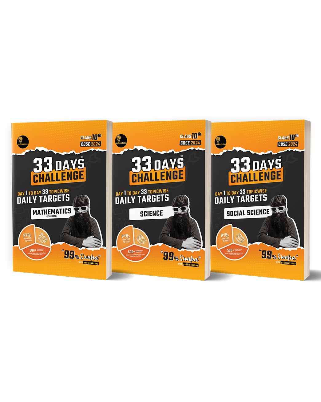 33 Days Challenge CBSE Class 10 Pack of 3 Mathematics Standard Science Social Science for 2024 Board Exam (Includes Sample Paper