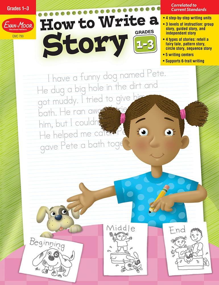 EvanMoor How to Write a Story, Grades 13 Homeschool & Classroom Workbook, Printables, Develop Confident & Competent Storywrite