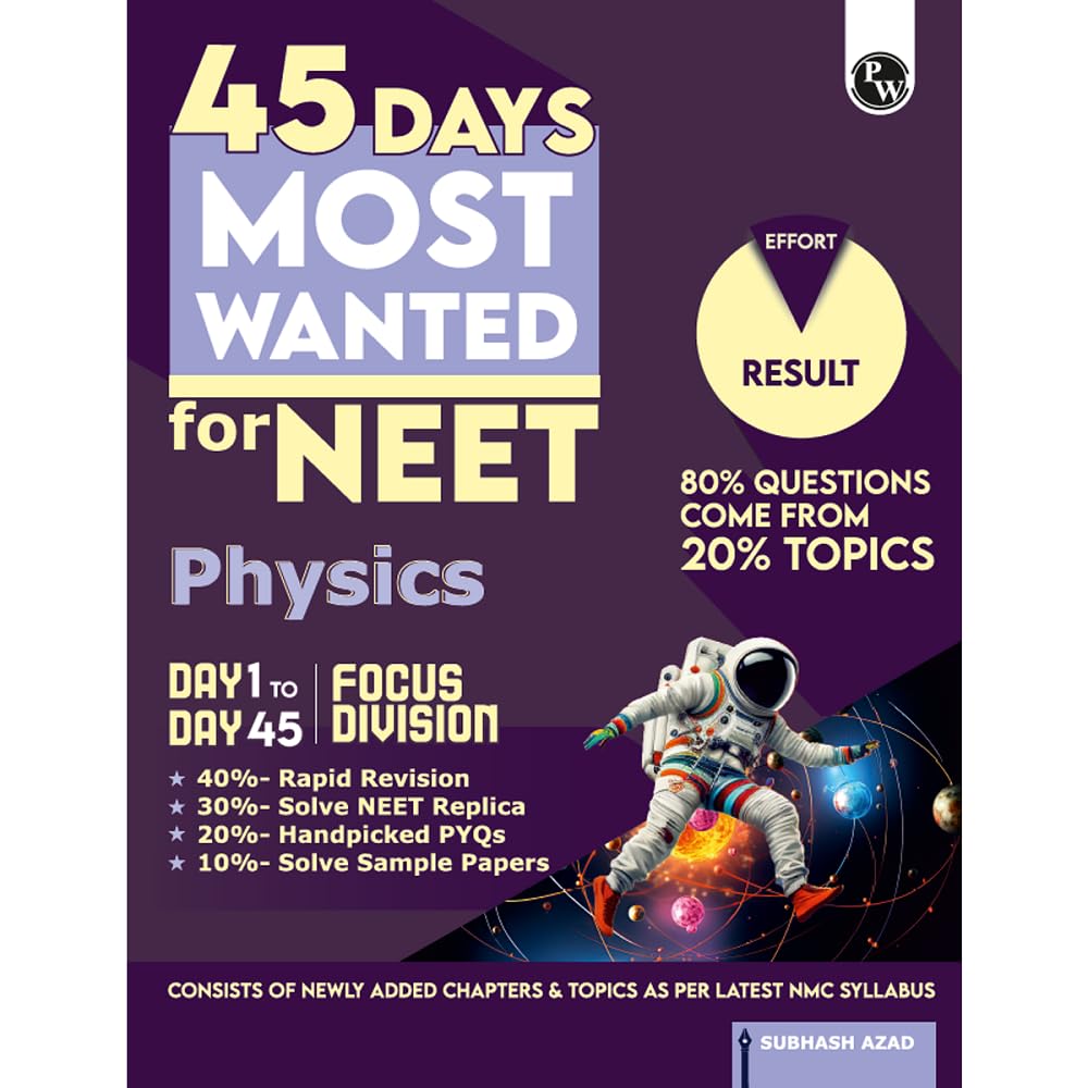 PW 45 Days NEET Most Wanted Physics for NEET UG 2025 Chapter wise Revision Based on 8020 rule with Sample Papers and Handpicked