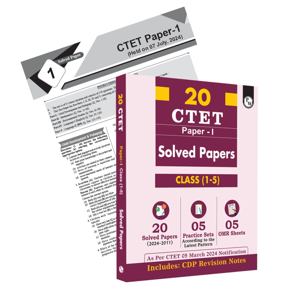 PW CTET Paper 1 (Class 1  5) 20 Solved Papers (2024  2011) l 5 Practice Sets l OMR Sheets