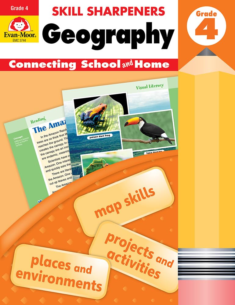 EvanMoor Skill Sharpeners: Geography, Grade 4 Activity Book  Supplemental AtHome Resource Geography Skills Workbook