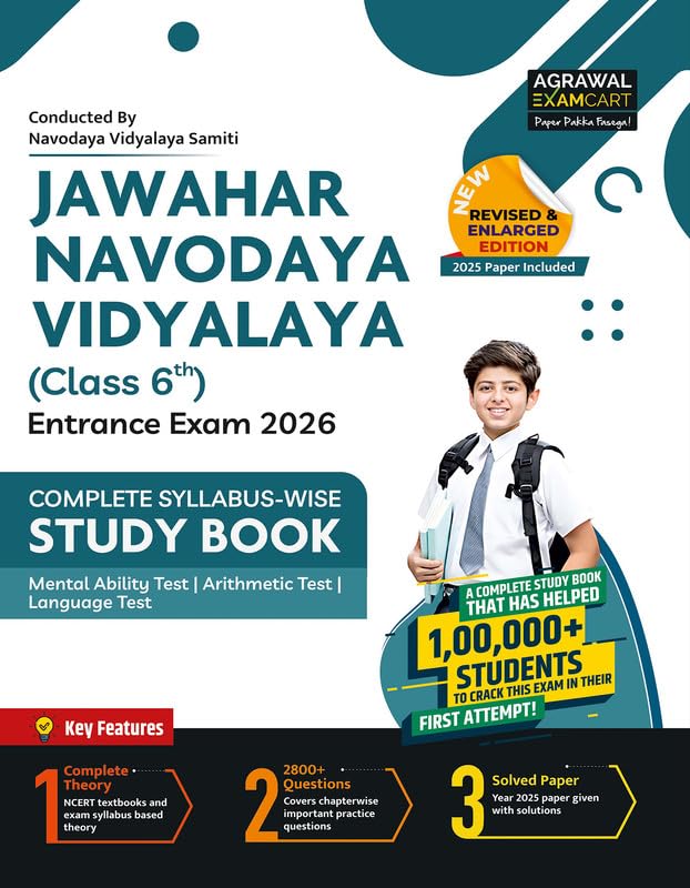 Examcart Jawahar Navodaya Vidyalaya (Jnv) Class 6Th Complete Study Guidebook With 2800+ Questions & Solved Paper For Entrance Ex