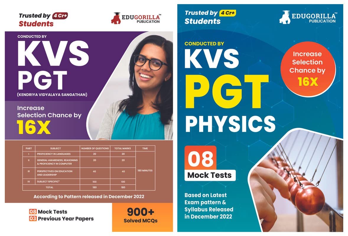 Kvs Pgt Physics Exam (Combo Pack Of 2 Books)  According To The New Exam Pattern (English Edition)  8 Mock Tests (Paper I) + 8 