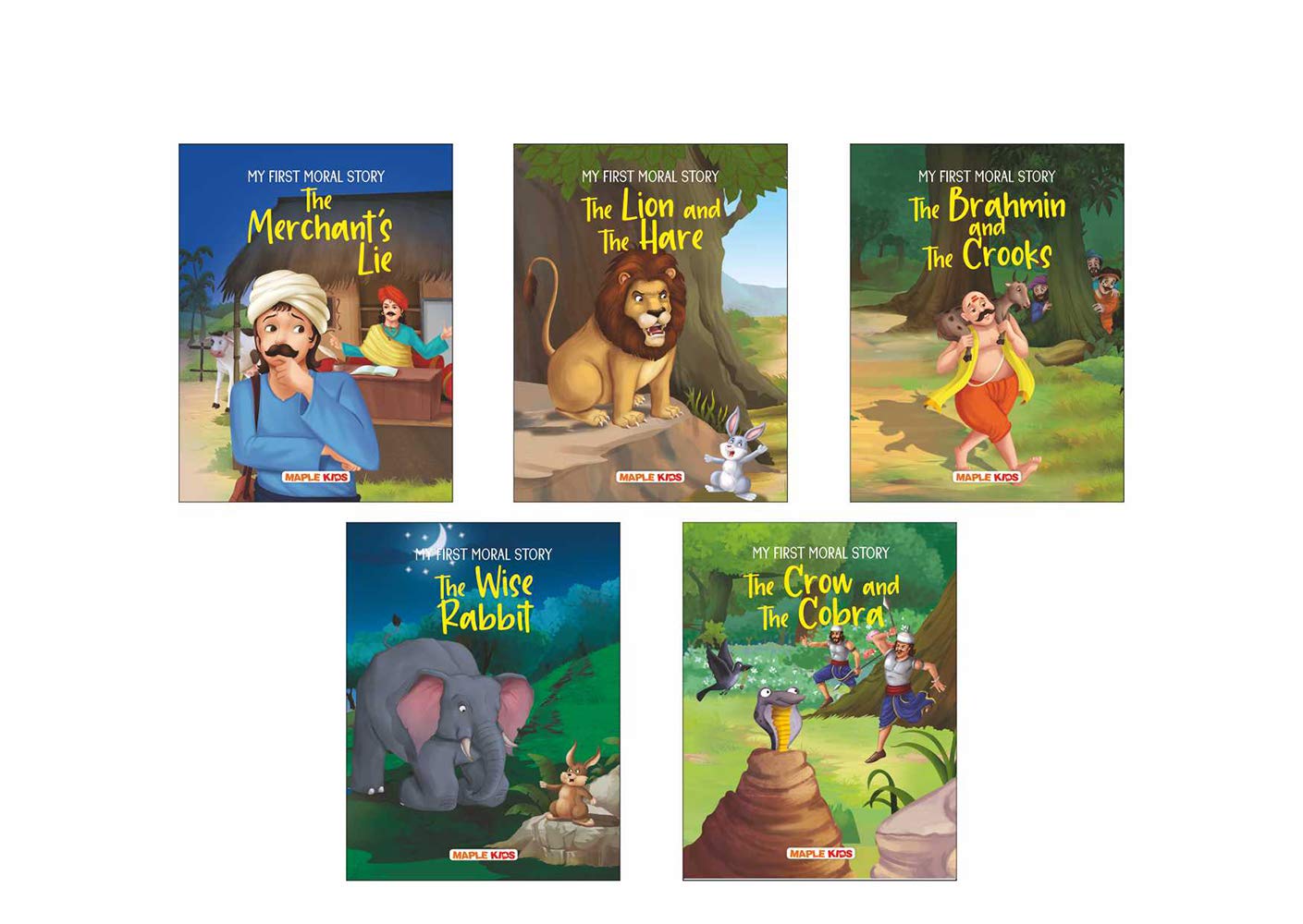 My First Moral Story (Set of 5 Books)  Story Book for Kids  Colourful Pictures  The Merchants Lie, The Wise Rabbit, The Lion 