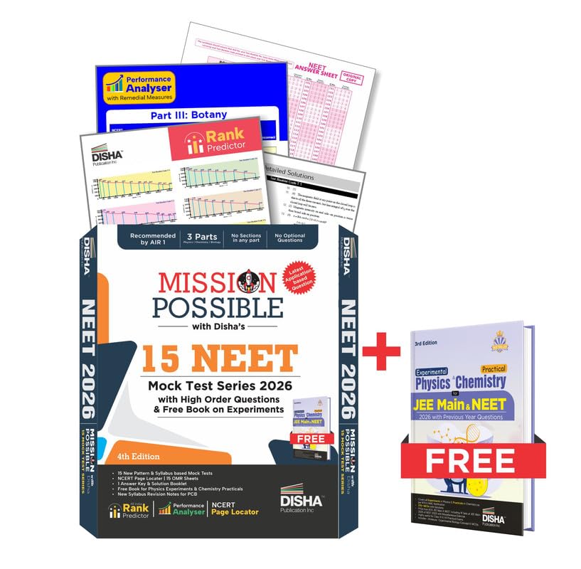 Mission Possible With DishaS 15 Neet Mock Test Series 2026 With High Order Questions & Free Book On Experiments 4Th Edition | 