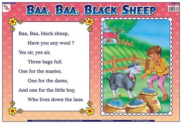 Tnr01A | Teachingnest Baa Baa Black Sheep Chart | Nursery Rhymes | Laminated 48X33 Cm (19X13 Inch) | Wall Sticking [Wall Chart] 