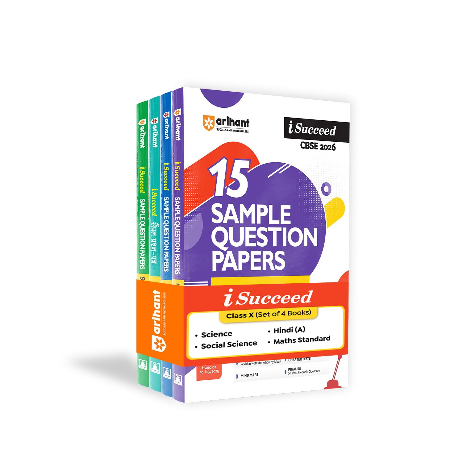 Arihant iSucceed CBSE Sample Question Papers 2026 Science, Social Science, Maths Standard & Hindi A Class 10 (Set of 4) | 15 Sa