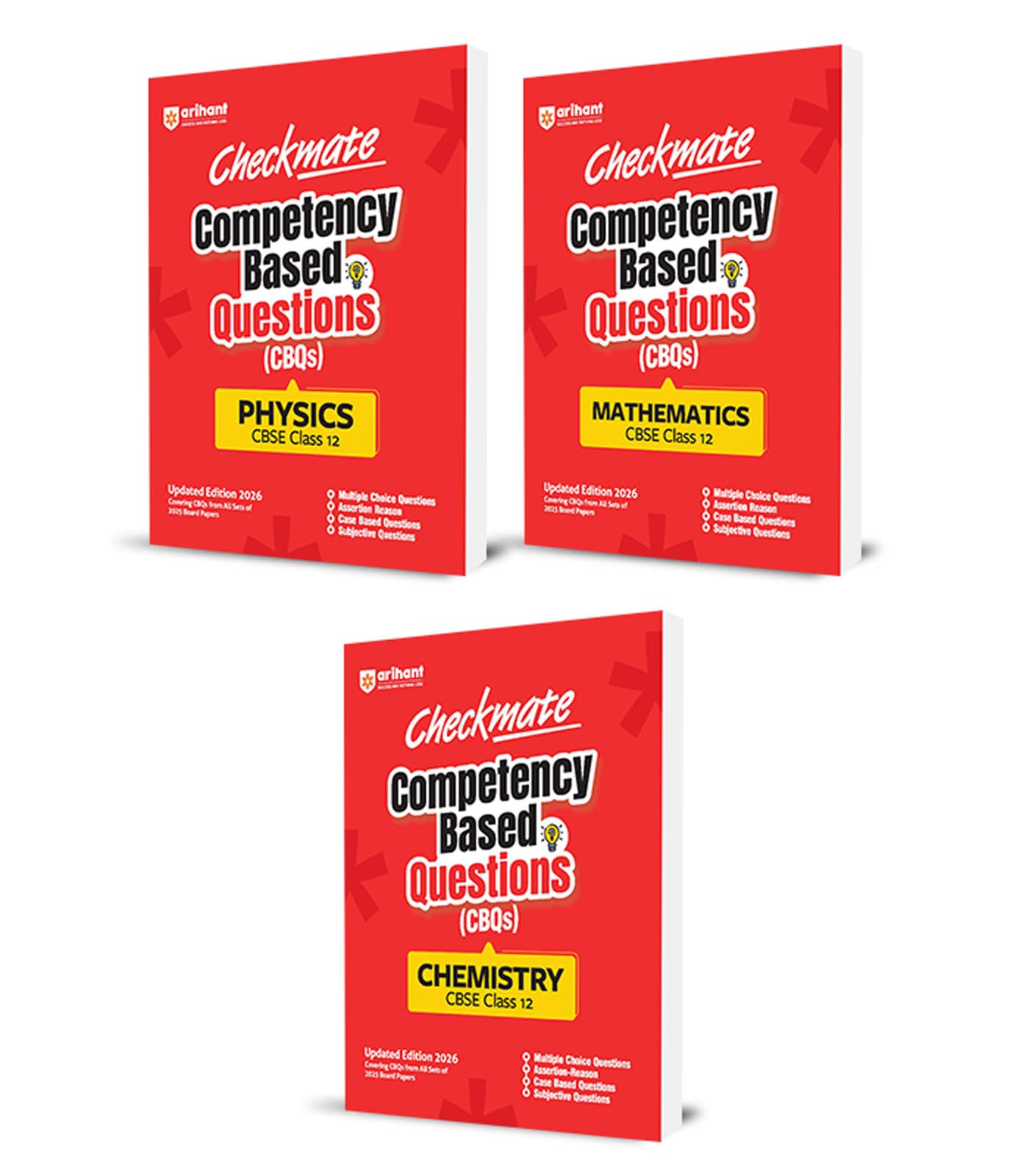 Arihant Checkmate PYQs + CBQs Physics, Chemistry Mathematics For CBSE Class 12 | Past Board Exam Questions (20252019) with Comp