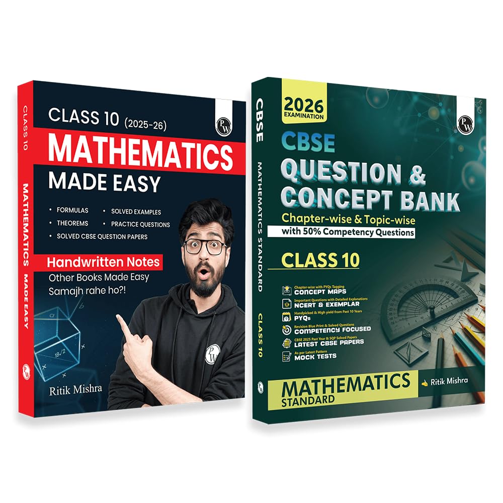 PW CBSE Class 10 Mathematics Made Easy Handwritten Notes with Question & Concept Bank (QCB) Maths (Standard) By Ritik Mishra Com