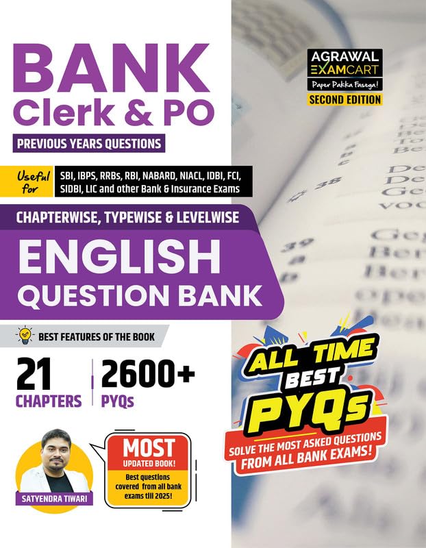 Examcart Bank Clerk & Po English Question Bank Book By Satyendra Tiwari | Chapter, Type & LevelWise Previous Year Questions | 2