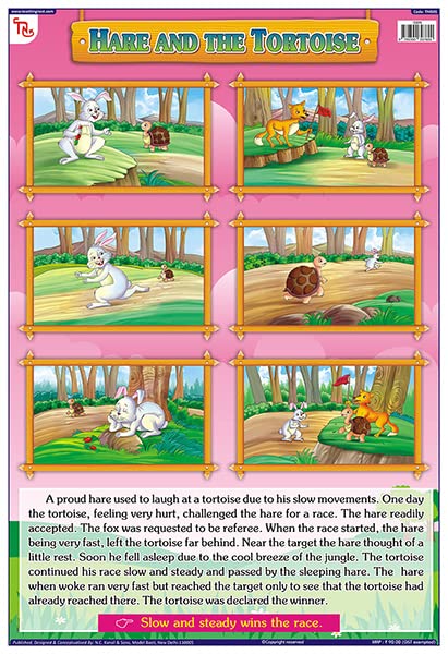 Tms05E | Teachingnest Hare & The Tortoise Chart | English Moral Story | Laminated 33X48 Cm (13X19 Inch) | Wall Sticking [Wall Ch