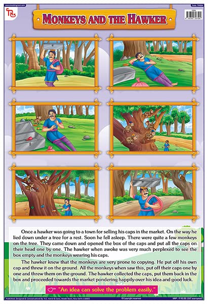Tms04E | Teachingnest Monkeys And The Hawker Chart | Moral Story | Laminated 33X48 Cm (13X19 Inch) | Wall Sticking