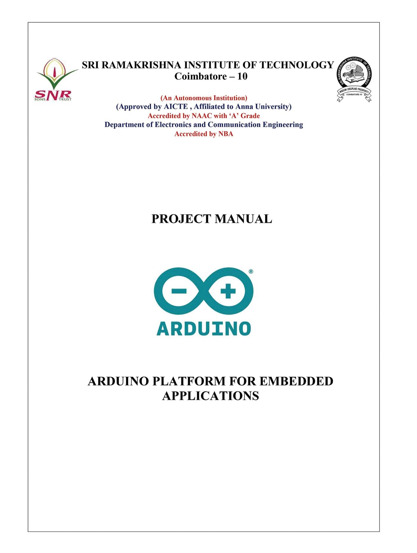 Arduino platform for embedded applications: Arduino Project Manual