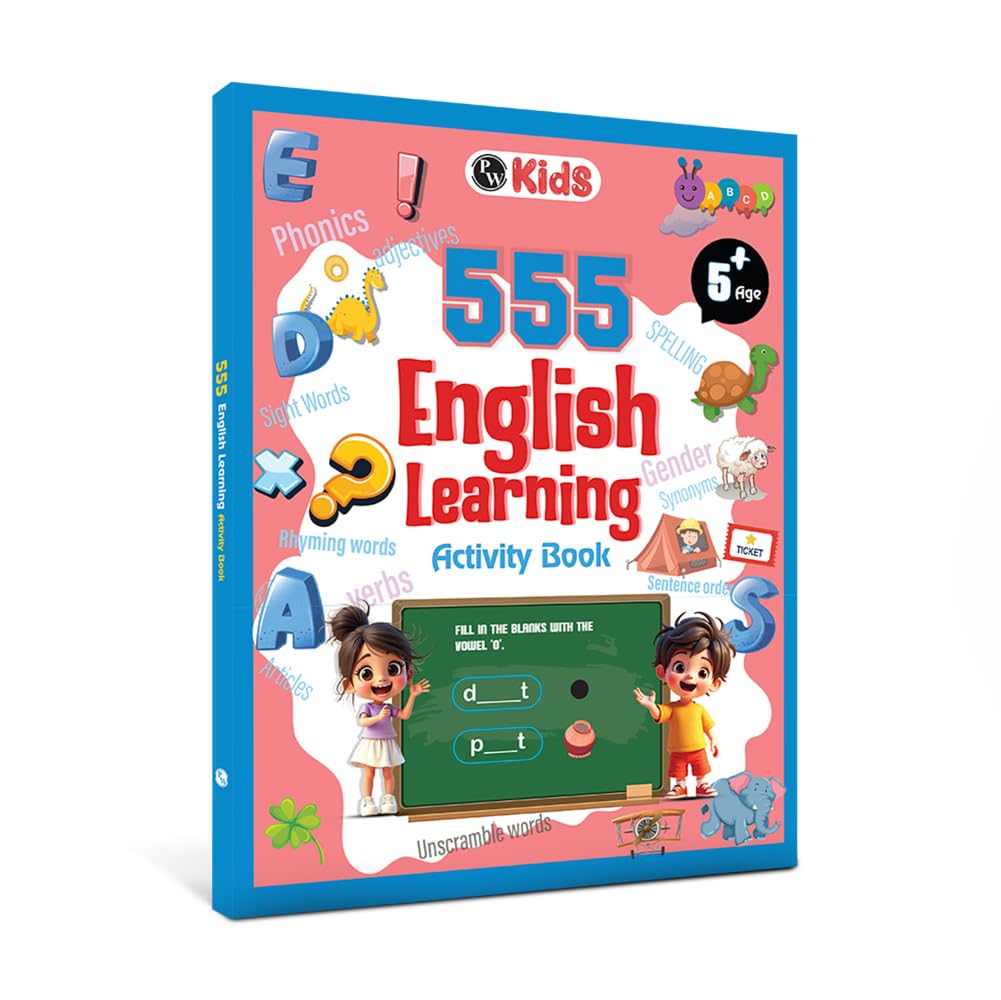 555 English Learning Activity Book For Kids, Fun Educational Book With Brain Games, Activity Book For 57 Years Old, Includes Fr